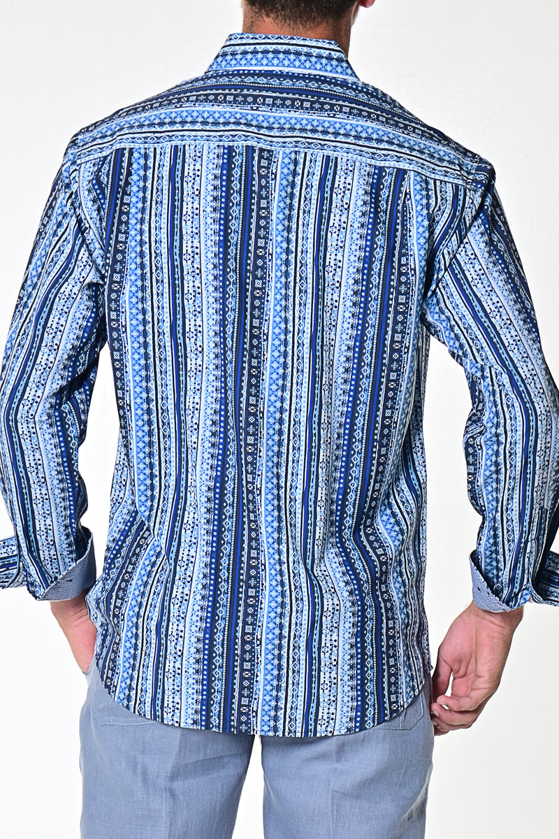 Bohio Mens Casual Print Shirt - Vacay Long Sleeve Button Up Night Life - MXL1673 - Casual Tropical Wear