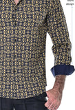 Bohio Mens Casual Print Shirt - Vacay Long Sleeve Button Up Night Life - MXL1674 cuff