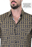 Bohio Mens Casual Print Shirt - Vacay Long Sleeve Button Up Night Life - MXL1674 Neck