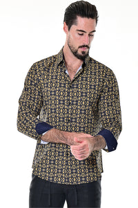 Bohio Mens Casual Print Shirt - Vacay Long Sleeve Button Up Night Life - MXL1674 patterned 