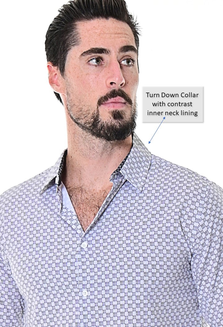 Bohio Mens Casual Print Shirt - Vacay Long Sleeve Button Up Night Life - MXL1681 Neck