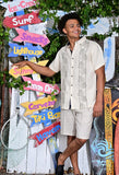 Bohio Men's 100% Linen Short Sleeve Shirt w/Tropical Fancy Print in (2) Colors-MLS1744