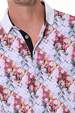 Bohio Mens Cotton Spandex Polo Print Shirt - Golf Casual Sport Look - close up MKT1560