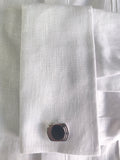 BOHIO MENS FANCY GUAYABERA SHIRT STYLE BUTTON UP FRONT EMBROIDERED WITH CUFF 100% LINEN - white French cuff - MLG1685